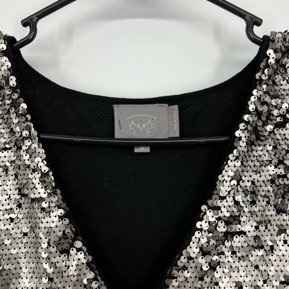 Anthropologie Vanessa Virginia Top Sequin V Neck Silver Black - Picture 5 of 11